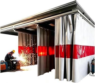 Heavy Duty Flame-Resistant Welding Curtain Screen, Retractable Welding Safety Shield with Viewing Window, Partition Space, for Workshop & Garage
