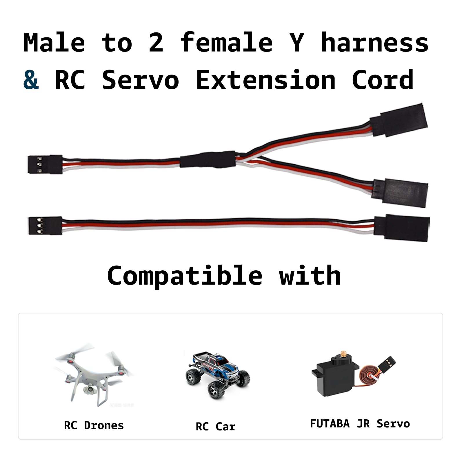 Nvwadayu JST Y Splitters - 1 Male to 2 Female, RC Servo Y Connector, Servo Harness Lead, Extension Cable, JR Wire Connectors Fits RC JR Futaba Airplanes, Car (6pcs)