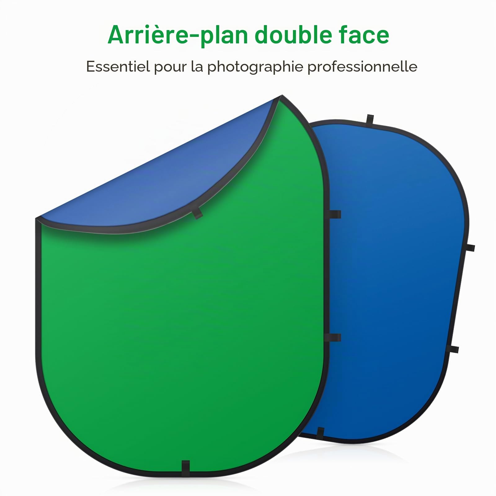 Toile de fond verte pour photographie, écran vert double face et bleu, toile pliable et réversible 2 en 1, pour YouTube et diffusion en direct (1,5 x 2 m)