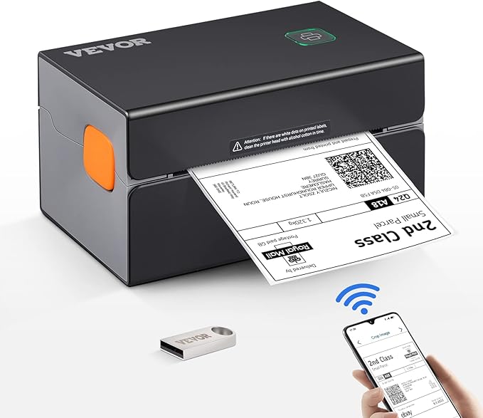 VEVOR Thermal Label Printer, 175 x 109 x 94 mm, 300 DPI Resolution, Label Printer