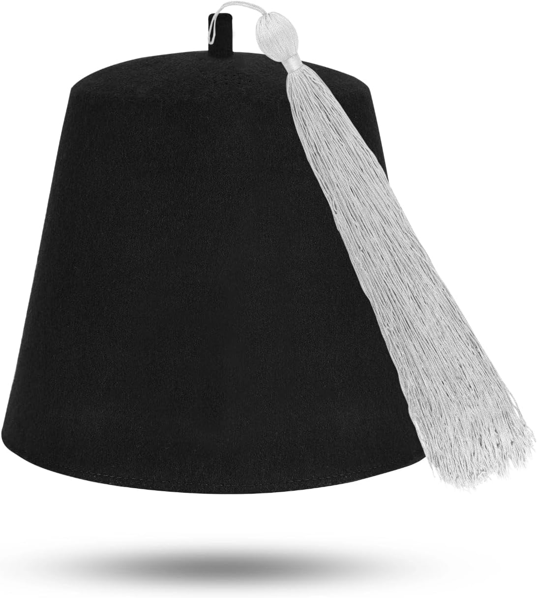 BRICKS MASONS Masonic Plain Fez Hat - Black Wool with Various Tassel Colors