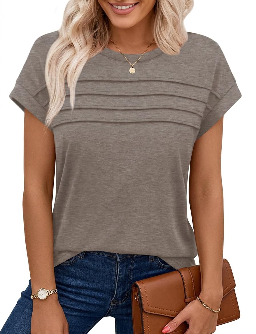 Chicrise Tshirt Damen Sommer Flügelärmeln Falten Tank Top Rundhals Ärmellose Basic Oberteil Lässige