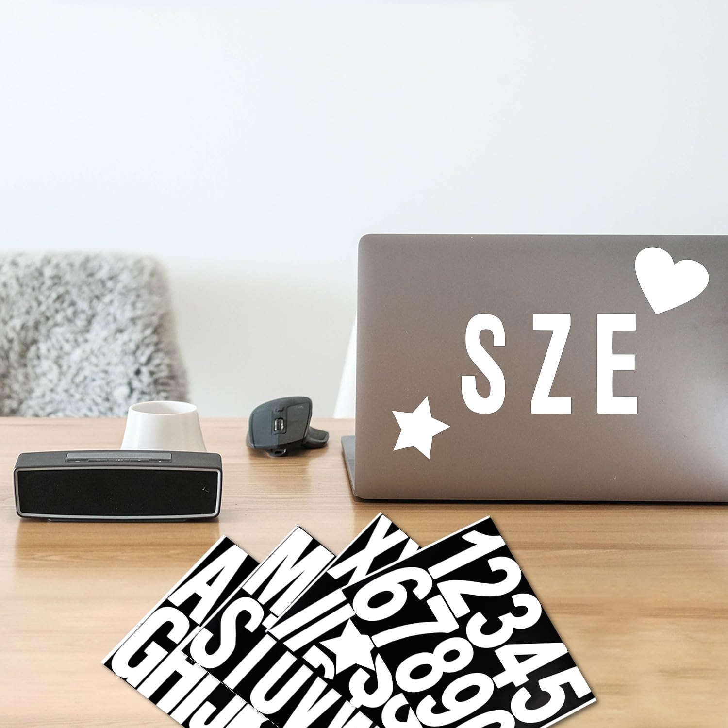 8 vellen letterstickers, grote set, 2,5 cm, 5 cm, zelfklevende letters, groot, zelfklevend, waterdicht vinyl, alfanumerieke stickers voor scrapbooking, knutselkaarten en brievenbussen - wit