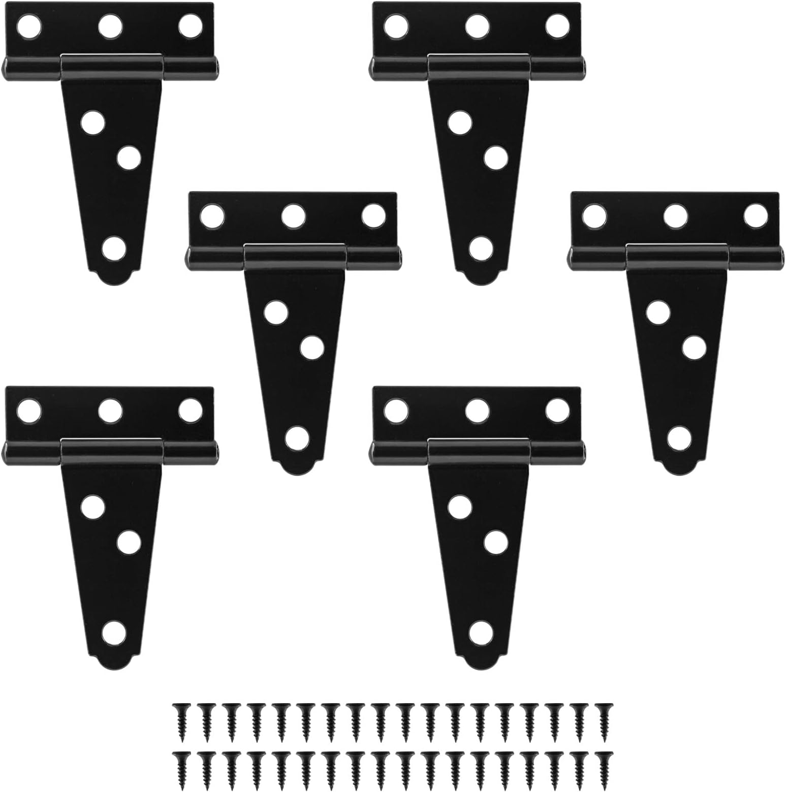 Murtenze 6Pack 2 Inch Black T-Strap Shed Hinge,Barn Door Hinges Heavy Duty Gate Strap Hinge T Hinges for Barn Door, Shed or Wooden Fences
