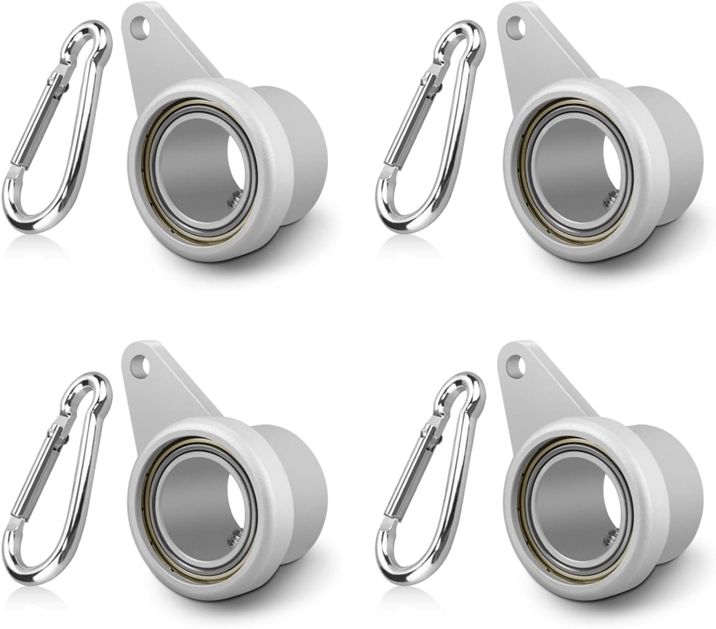 Flagpole Ring Set with Bearings, Aluminum Alloy Flag Pole Rings, 360° Rotating Flag Mounting Ring, Spinning Flag Pole Clips Kit with Carabiner for 0.75-1.0 Inch Diameter Flagpole|Silver-4 Pack