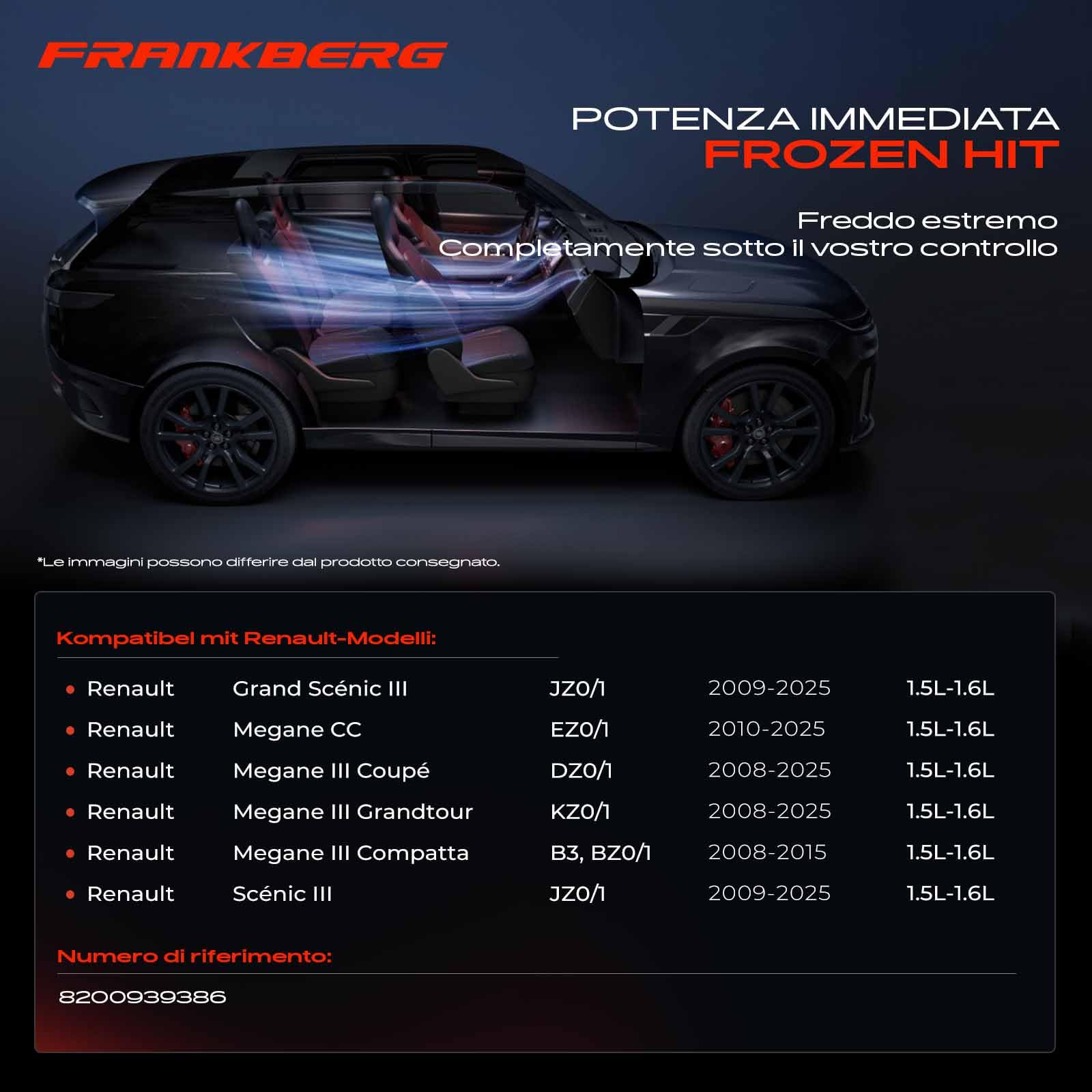Frankberg Compressore per aria condizionata con frizione 8200939386 | Compatibile con: Scénic III JZ0/1, M.e.g.a.n.e III Combi Van KZ0/1, M.e.g.a.n.e III Grandtour KZ0/1