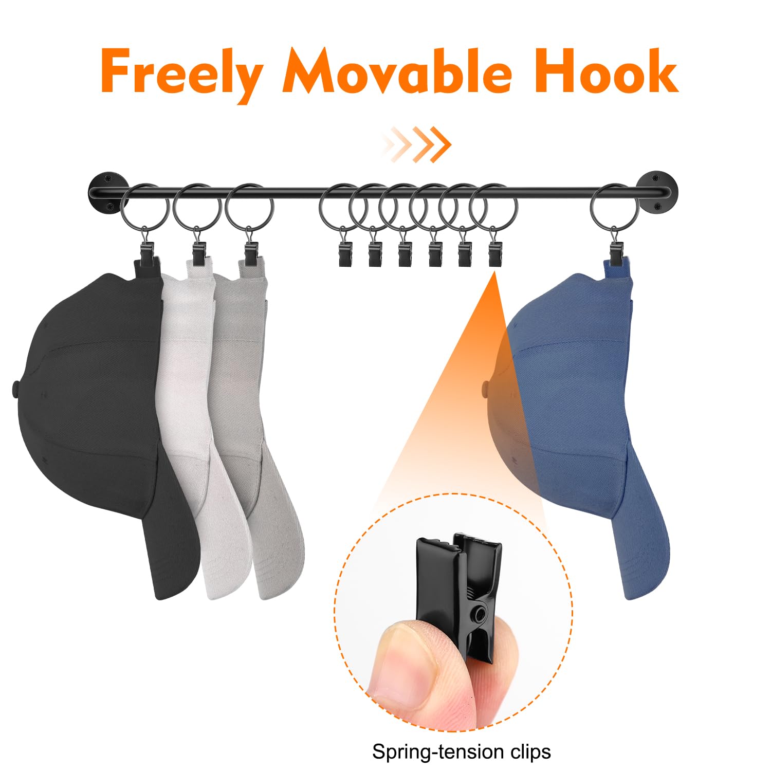 Viklluyr Hat Wall Rack Cap Organizer: Baseball Hat Racks Display Holder with 20 Hooks - Modern Metal Black Hats Storage Wall Mounted Caps Hanger Set of 2 for Closet Door Bedroom Entryway Laundry