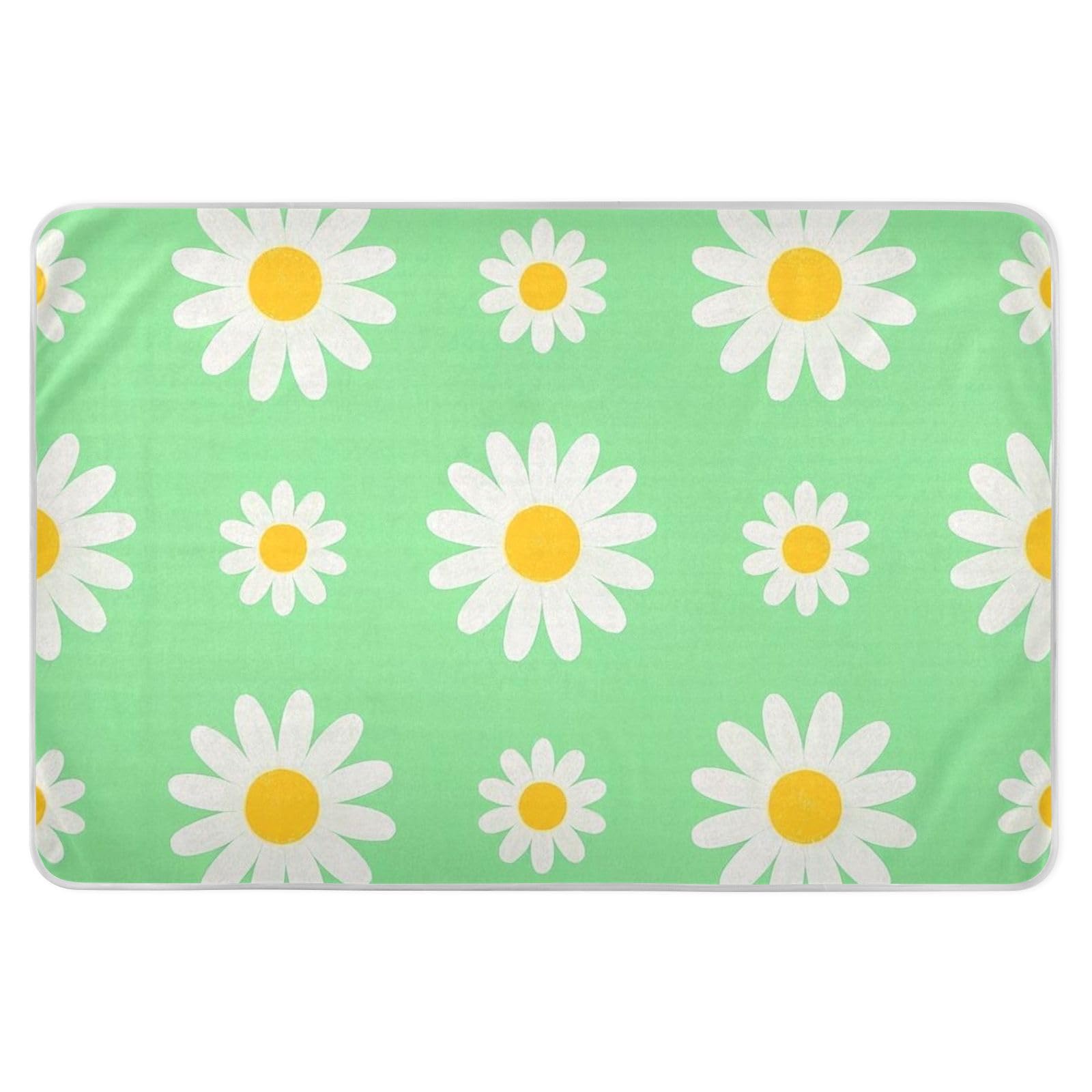 Lovely Daisy Floral Green White Bed Underpads Water Resistant Baby Pee Pads Machine Washable Travel Mattress for Kids Adults Pets , 52