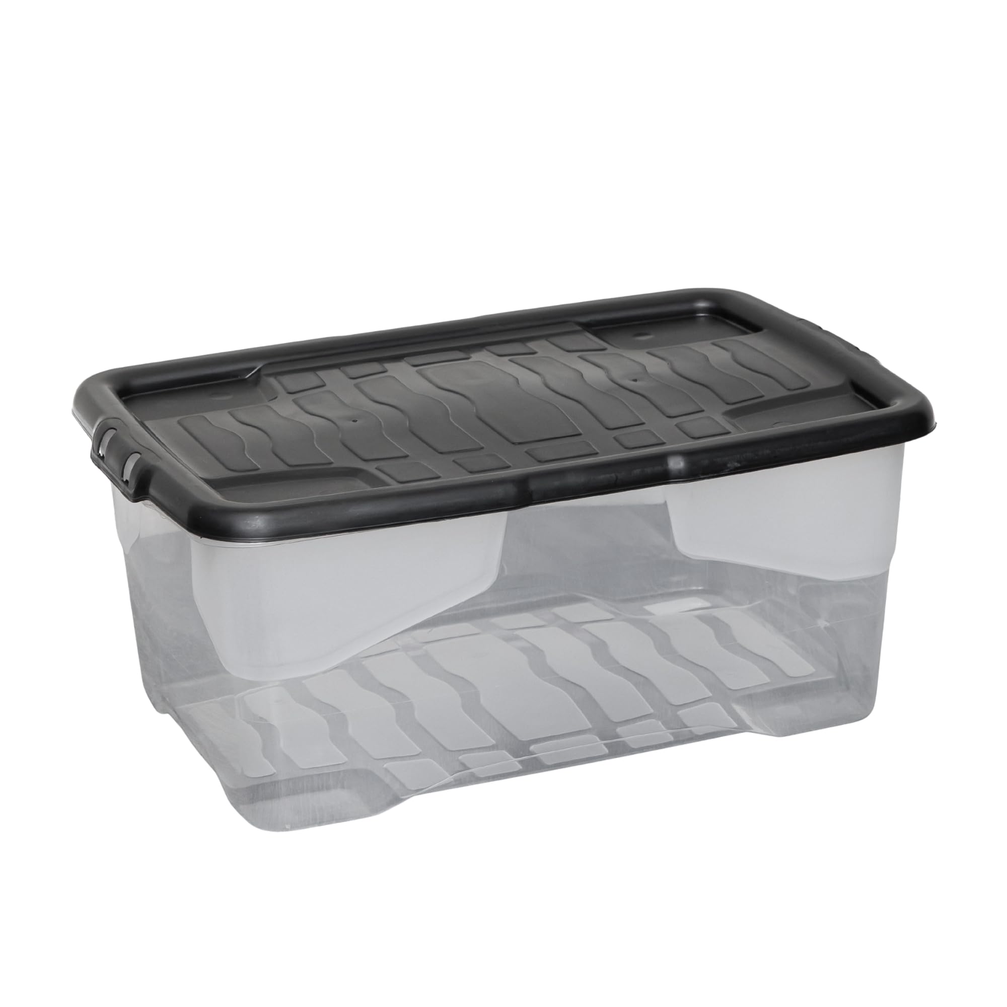Samuel ALEXANDER 42L Clear Storage Box with Black Lid, Stackable and Nestable Design Storage Solution