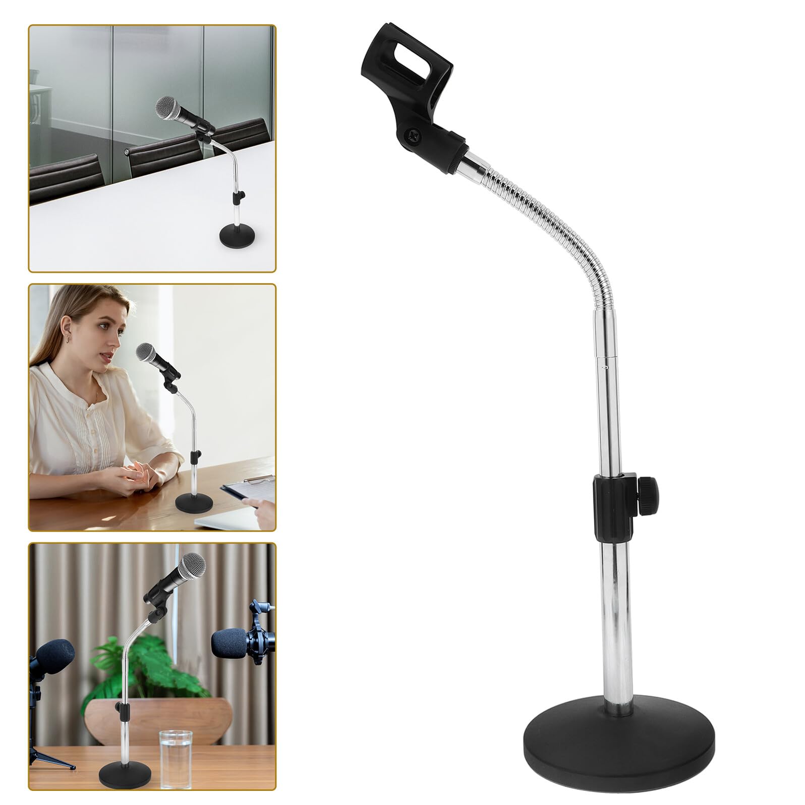 Cabilock Supporto Microfono da Tavolo Regolabile con Base Ponderata in Ferro Asta Microfono Telescopica con Collo Flessibile per Regolazione Altezza e Angolo Stabile per Conferenze e