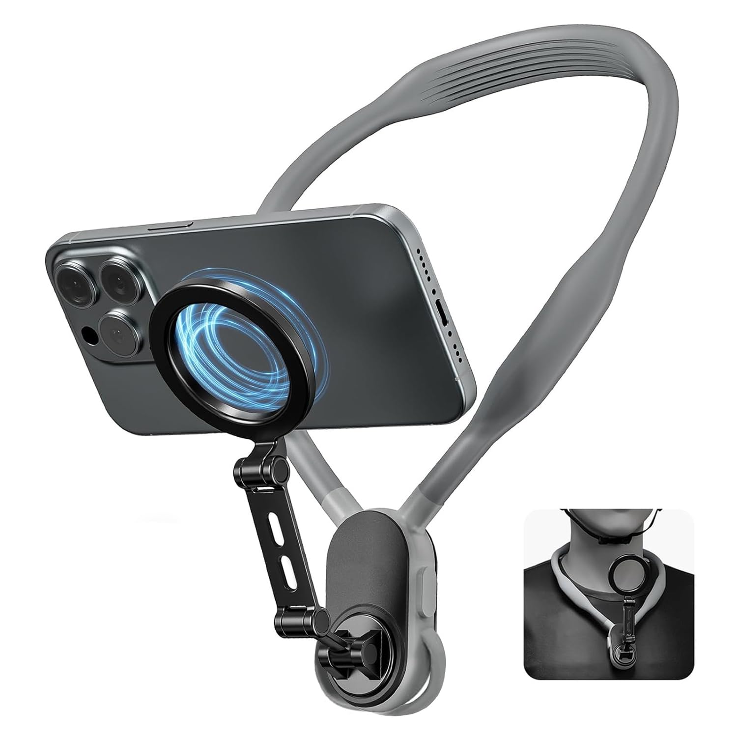Support de Téléphone pour Le Cou, Support Cou POV/Vlog pour Téléphone avec Clip Téléphone, Support de Téléphone Mains Libres pour Le Cou pour iPhone Samsung et Tous Les Téléphones