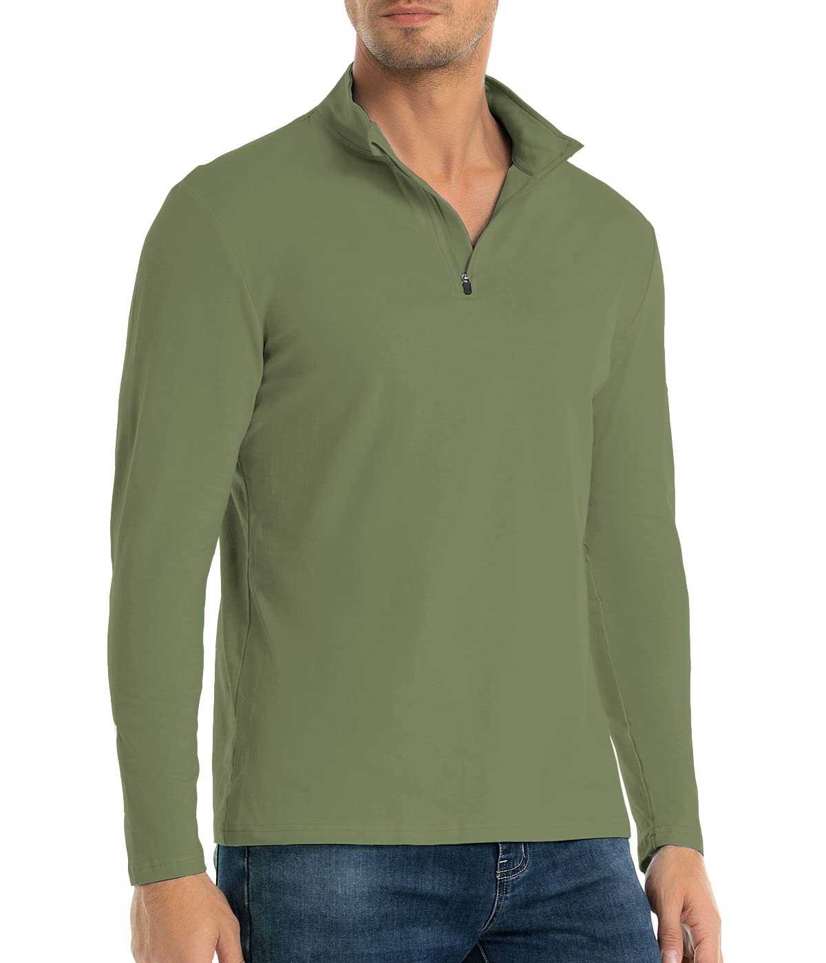 NAVEKULL Men's Long Sleeve 1/4 Zip Shirt Cotton Casual Shirts Slim Fit Sports Tops Lightweight Golf T-Shirt Mid Layer