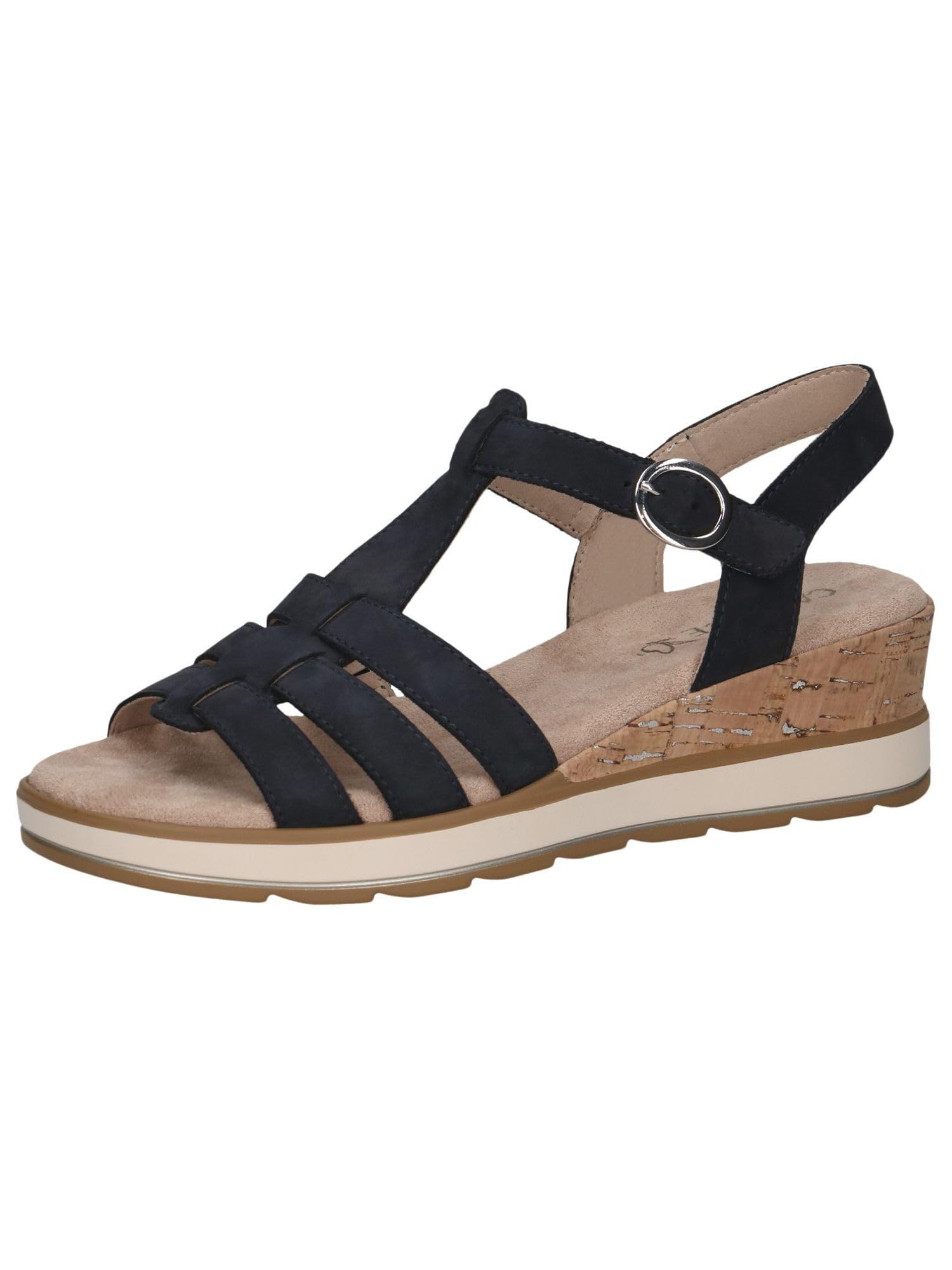 CAPRICE Damen Sandalen mit Keilabsatz aus Leder mit Klettverschluss