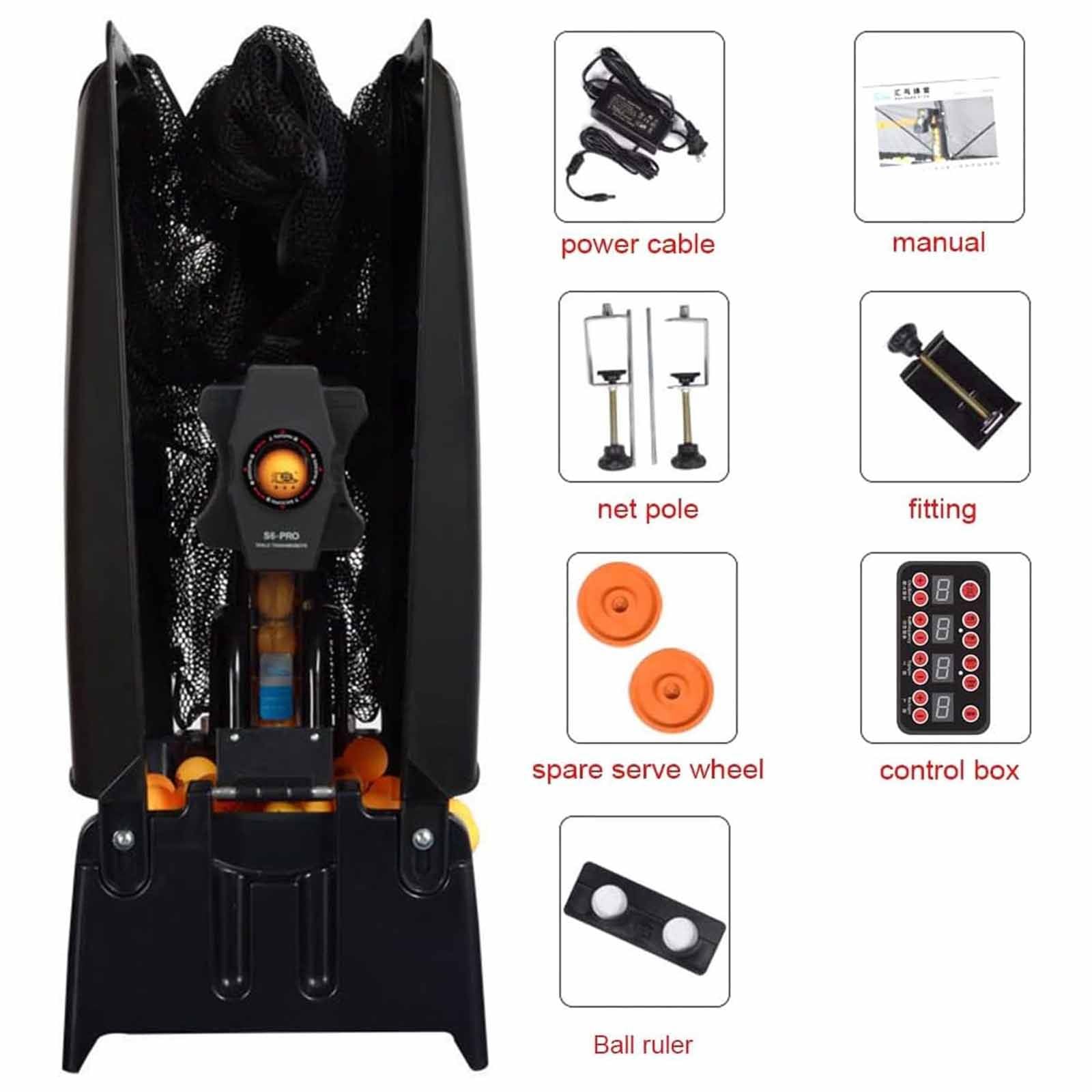 Robot da Ping Pong,Macchina Automatica per Palline da Ping Pong con Rete per Raccolta delle Palline per Allenamento,9 Diverse Palline Rotanti per Allenamento Ed Esercizio con Telecomando