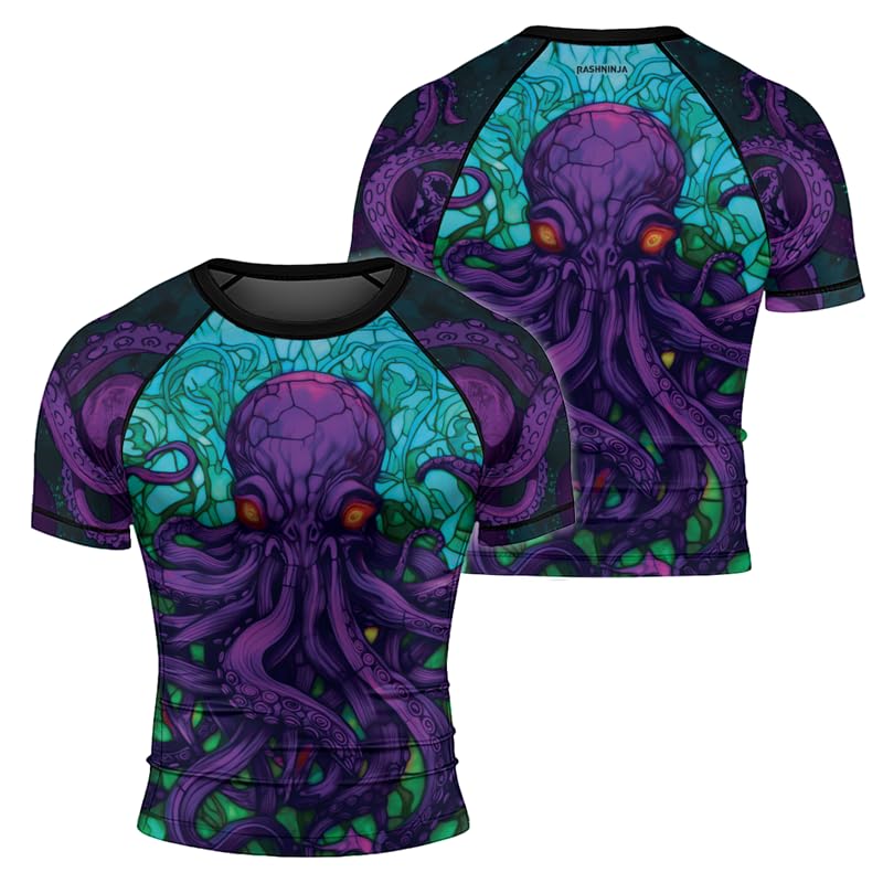 Octopus Men's Rash Guard Compression Short Sleeve MMA No-Gi Tight BJJ Jiu Jitsu Grappling Fitness Base Layer