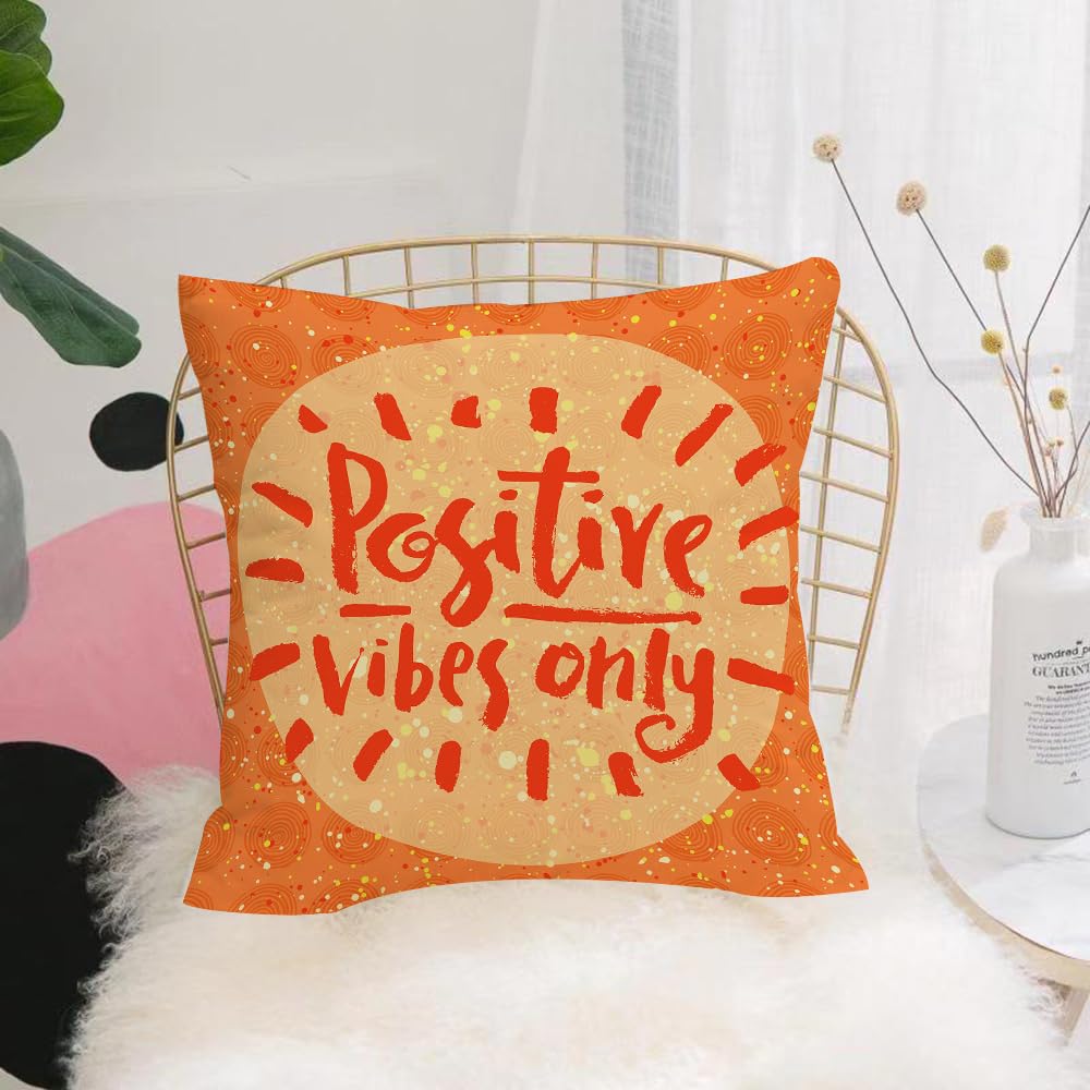 HYOSXW Cushion Cover,Throw Pillow Case Home Decorative for Living Room Bedroom Sofa Chair 16X16 Inch,Positive Vibes Only Hand Lettering Quote on Doodle Background,Pillowcase 40X40cm