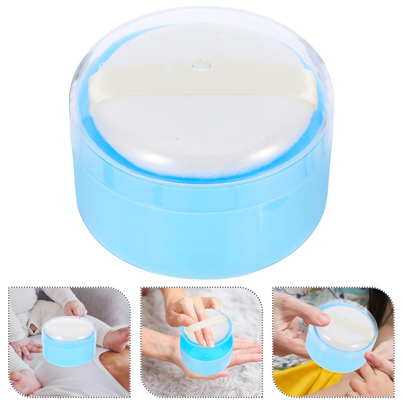 POPETPOP Tragbare Babypuderdose mit Puderquasten Etui aus Kunststoff und Baumwolle Einfache Einhandbedienung für Babykörper für Täglichen Gebrauch zu Hause