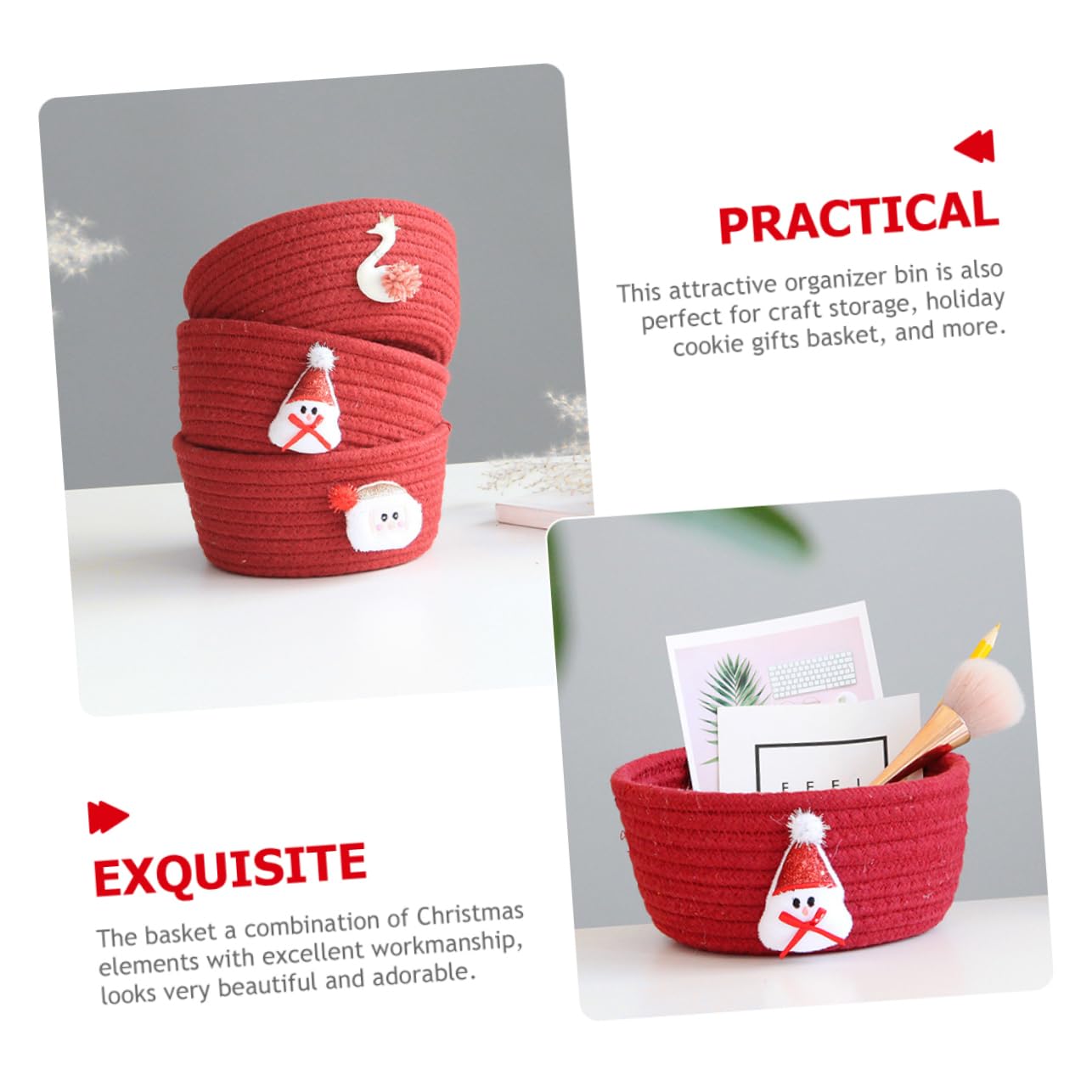 Cabilock 3piezas Cesta De Almacenamiento Decorativa De Algodón Diseño De para Navidad Organizador para Dulces Velas y Cosméticos para Decoración De Fiestas y Almacenaje El Hogar