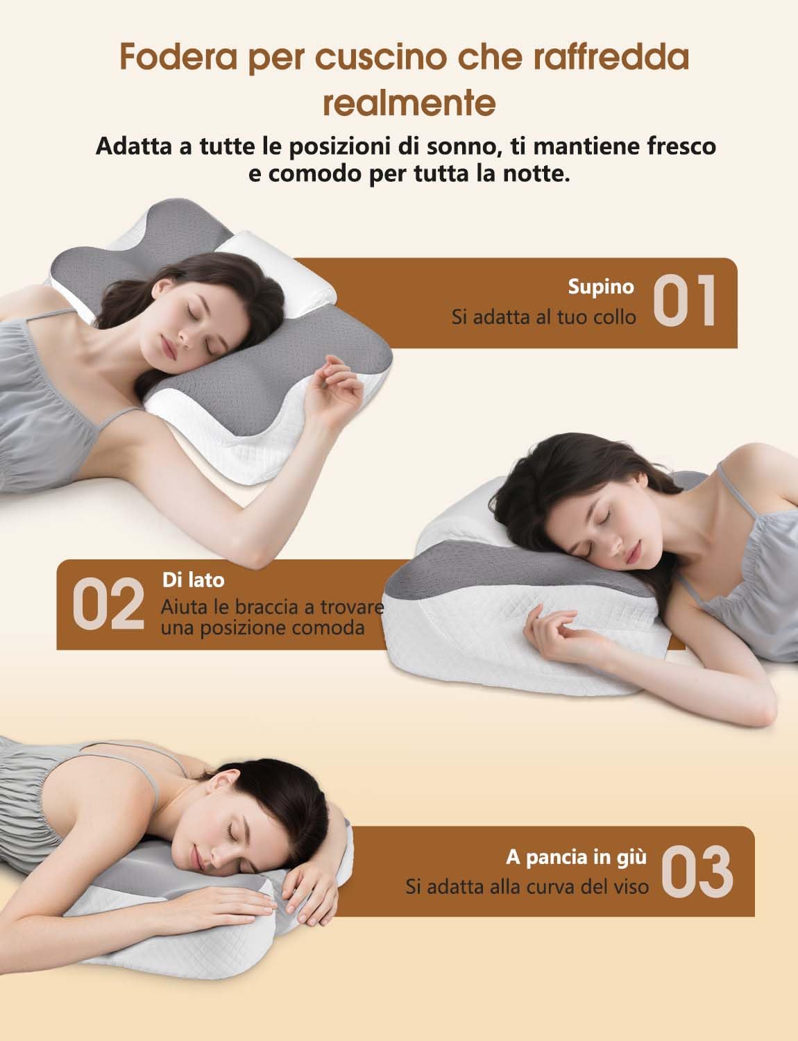 Levesolls Cuscino Cervicale per Dormire 2 in 1 - Cuscino in Memory Foam per Dormitori Laterali, Supini e Supporto Ergonomico, con Federa Sfoderabile e Lavabile, 61x41x12/13cm