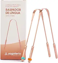 YOGATERIA Kit limpador Raspador de língua Cobre Ayurvédico 100% Puro | Elimina o Mau Hálito Toxinas e Resíduos | Fácil de limpar | Antibacteriano Higiênico e Durável (2 Unds)