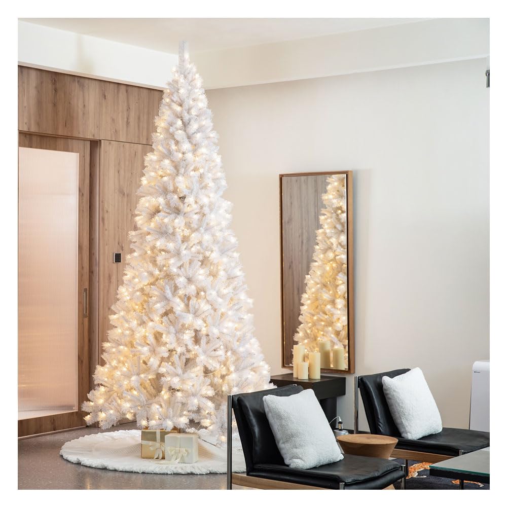 Glitzhome 10ft Pre-Lit White Pine Full-Size Artificial Christmas Tree with 800 Warm White Lights
