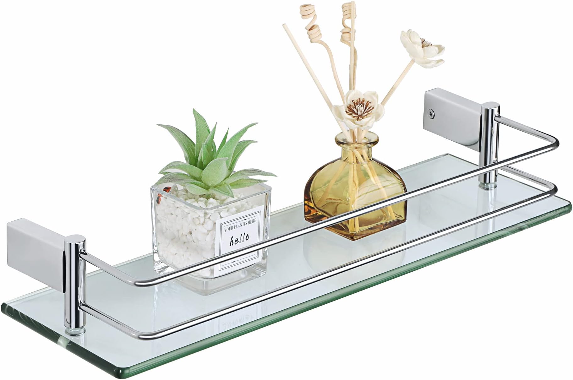 SAYAYO Tempered Glass Shelf Bathroom Shelf Wall Mounted 16 Inches, 8MM Extra-Thick Glass and SUS304 Stainless Steel Polished Chromed Frame, EGC1000-40-C
