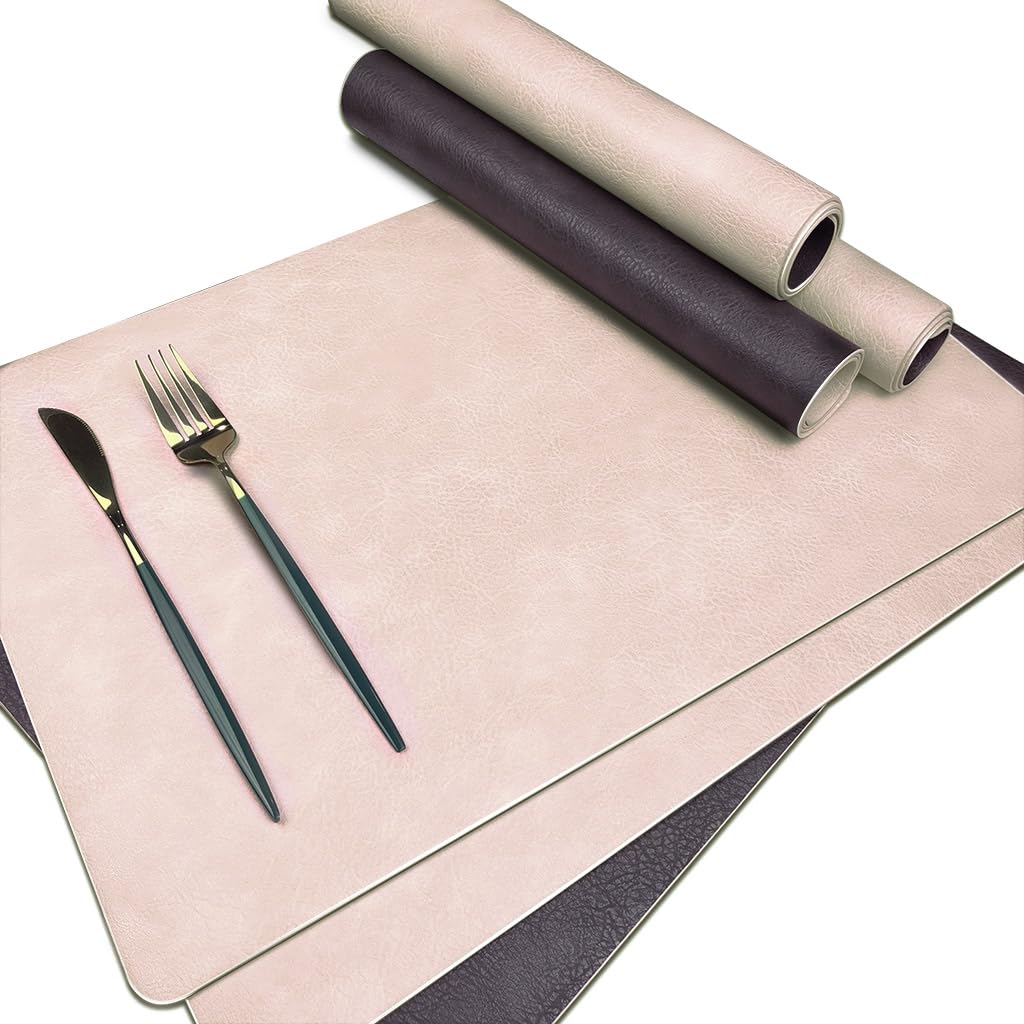 Table Placemats Set of 6, Faux Leather Effect Table Mats for Table 6, Washable-Waterproof-Heat Resistant Dinner Placemats