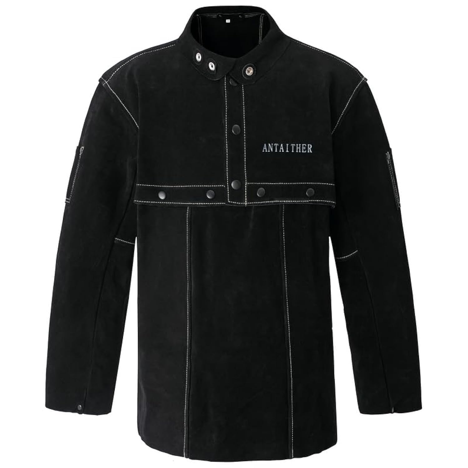 ANTAITHER Leather Welding Jacket with Open Back, Bib Apron with Cape Sleeve, Heat Flame Resistant Welder Coat