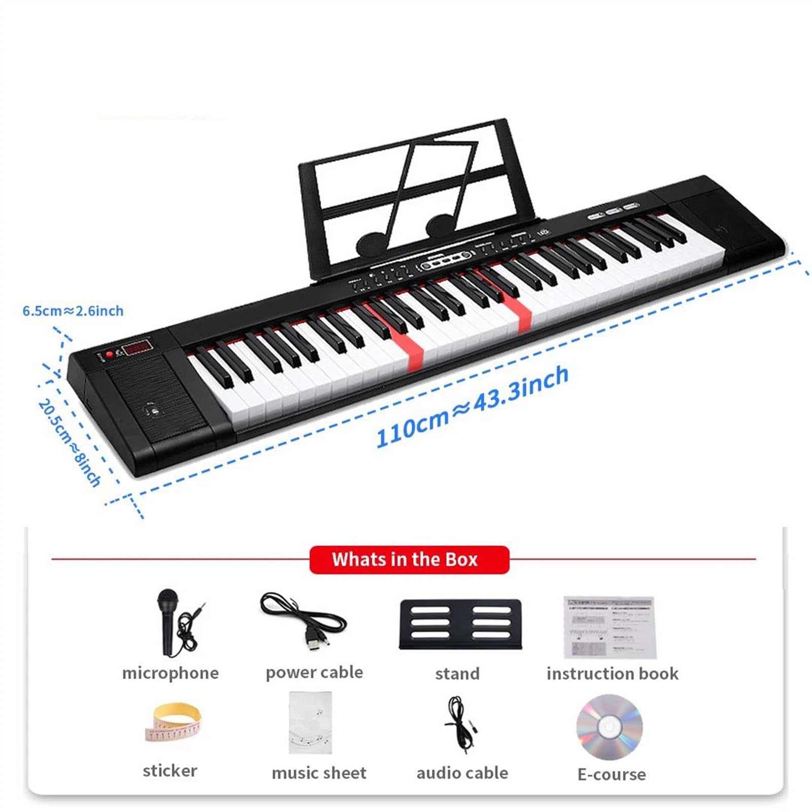 Dorosłych Klawiatura Elektroniczna Klawiatura Muzyczna Profesjonalny Cyfrowy Fortepian Elektroniczny Syntezator Muzyczny Instrument Dla Dorosłych 61 Klawiszy(With Light)