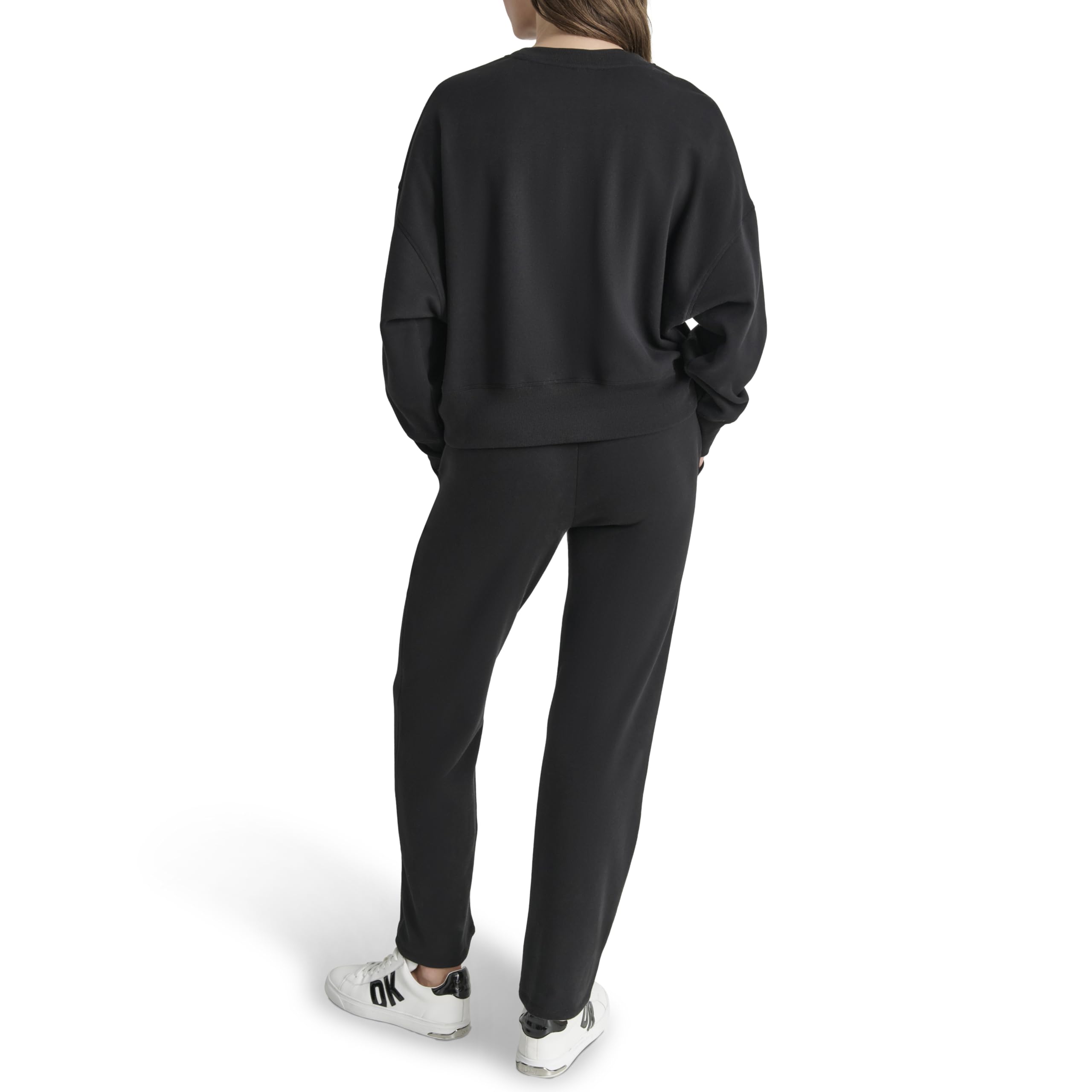 DKNY Damen Pullover Crew Varsity Embroidered Logo Blouson Sleeve Sweatshirt Kapuzenpullover