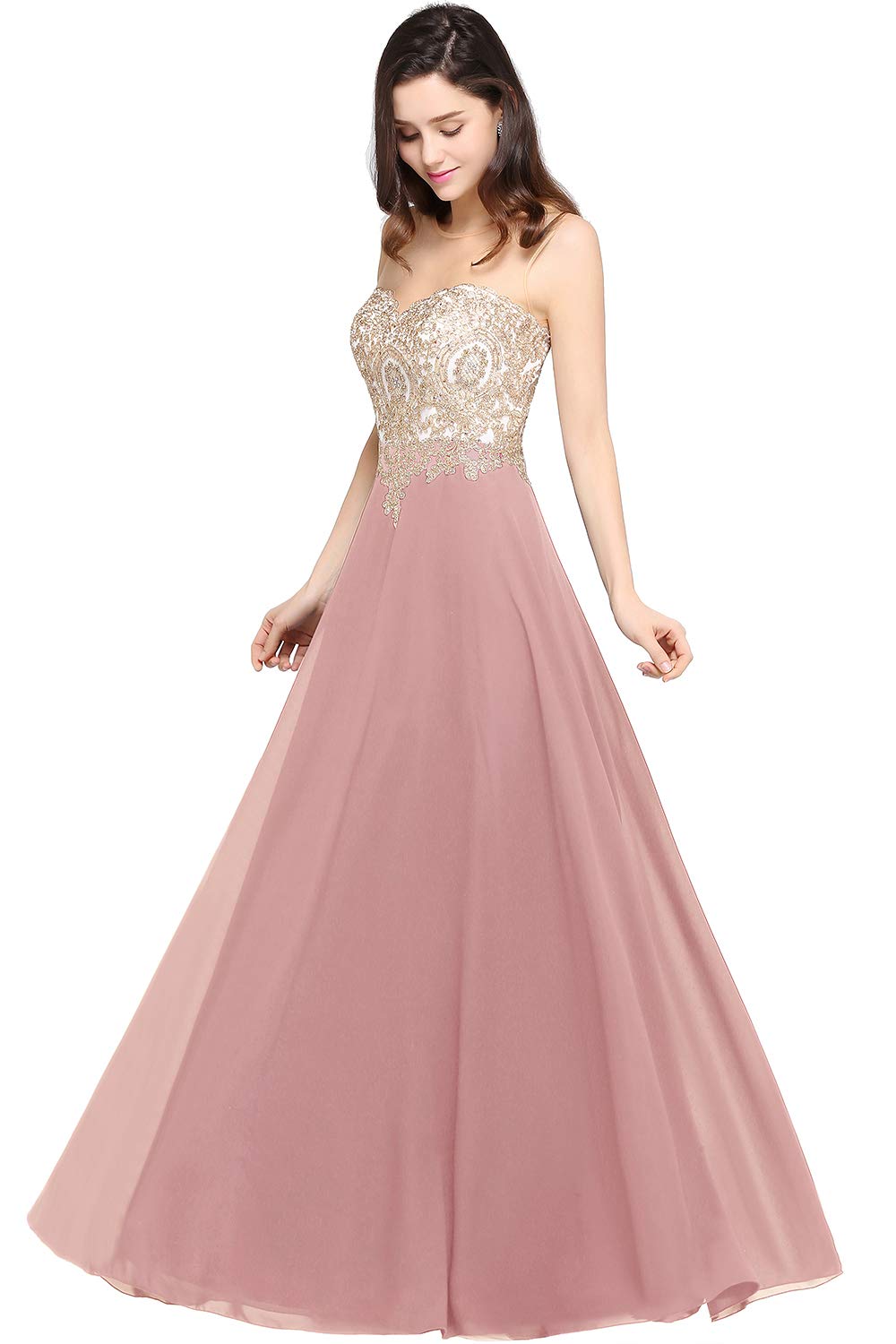 Misshow Robe de Gala Cocktail Longue avec Appliques Florale Sexy Chic Elégante pour Mariage sans Manches