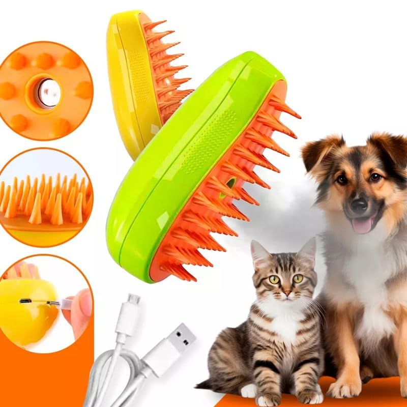 Escova a Vapor Tira Pelos para Cães e Gatos Recarregável – Remove Pelos Soltos, Higieniza