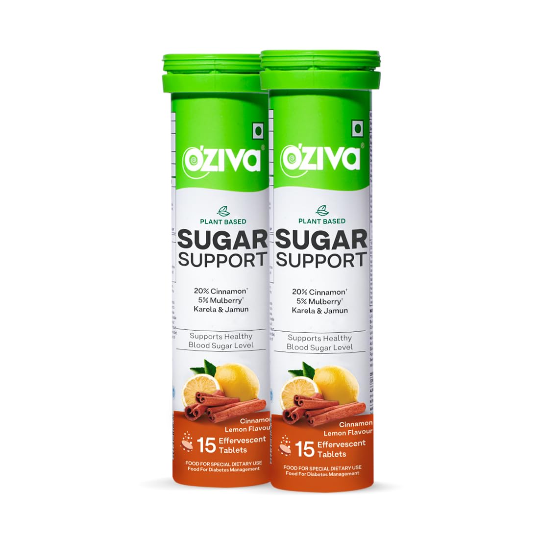 OZiva Sugar Support Effervescent | Supports Daily Blood Sugar Management & Insulin Function | Reducose庐, Cinnamon, Jamun, Karela, Gymnema - 30 Tablets (Pack of 2)...
