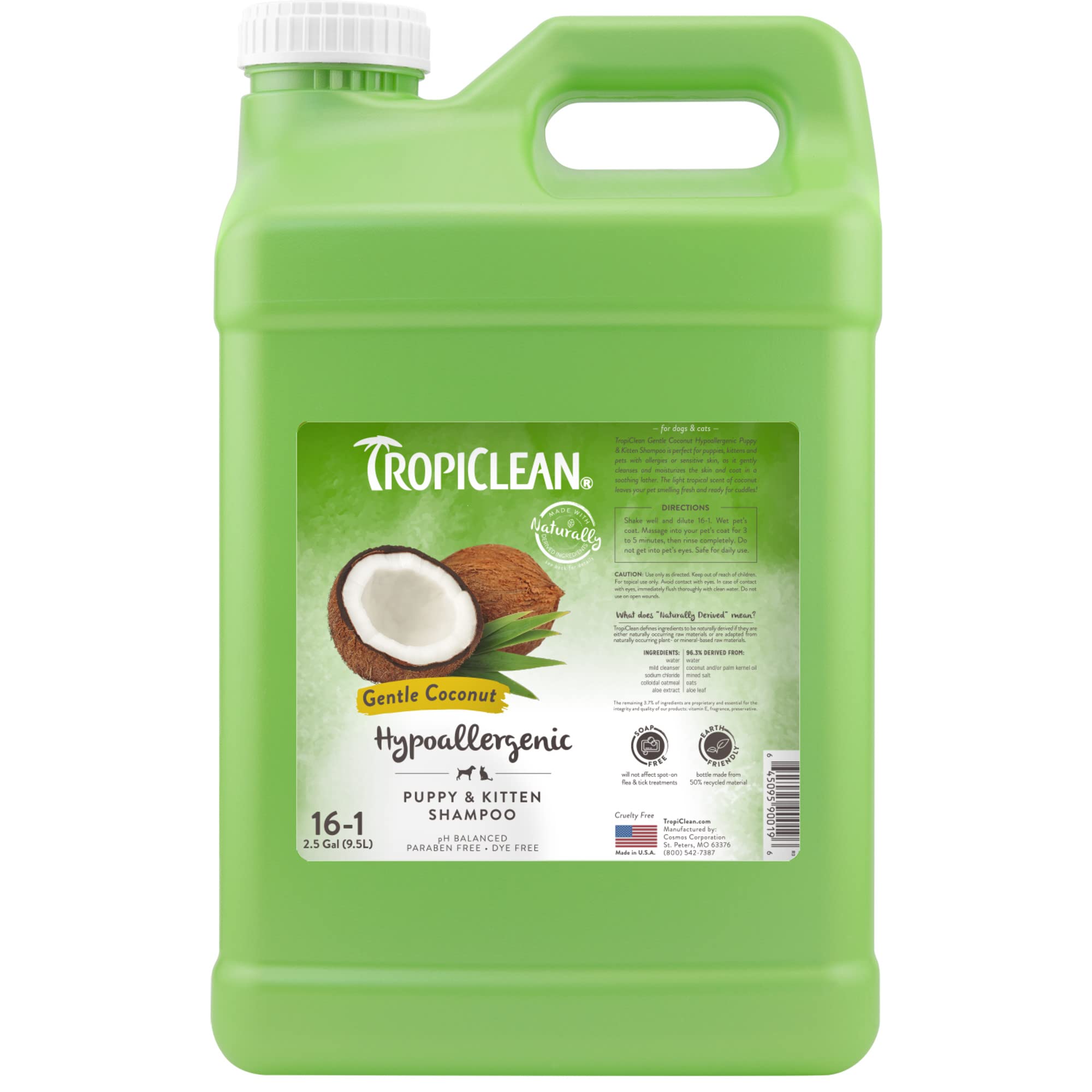 TropiClean Gentle Puppy Shampoo, Dog Shampoo for Allergies & Sensitive Skin, Professional Dog Shampoo, Made in USA, Gentle Coconut Scent, 2.5 Gallon