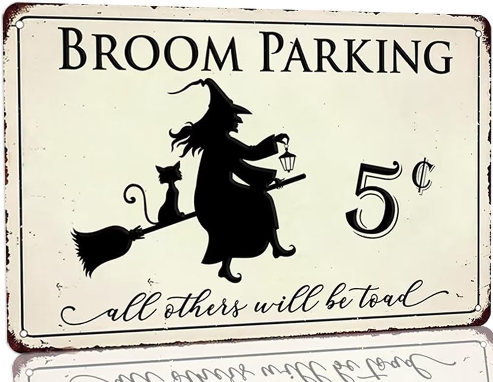 SMAZDFXX Funny Broom Parking 5 Cents All Others Will be Toad Metal Tin Sign Halloween Party Witch Wall Decor for Cafe Bar Pub Home Porch Garden Plaque Signs 12"x16"