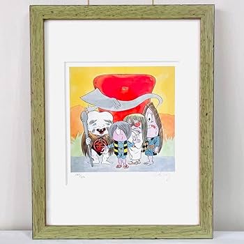 水木しげる ゲゲゲの鬼太郎 版画 サイン入り　鬼太郎親子とねずみ男　美品 水木しげる ゲゲゲの鬼太郎 版画 サイン入り 鬼太郎親子とねずみ