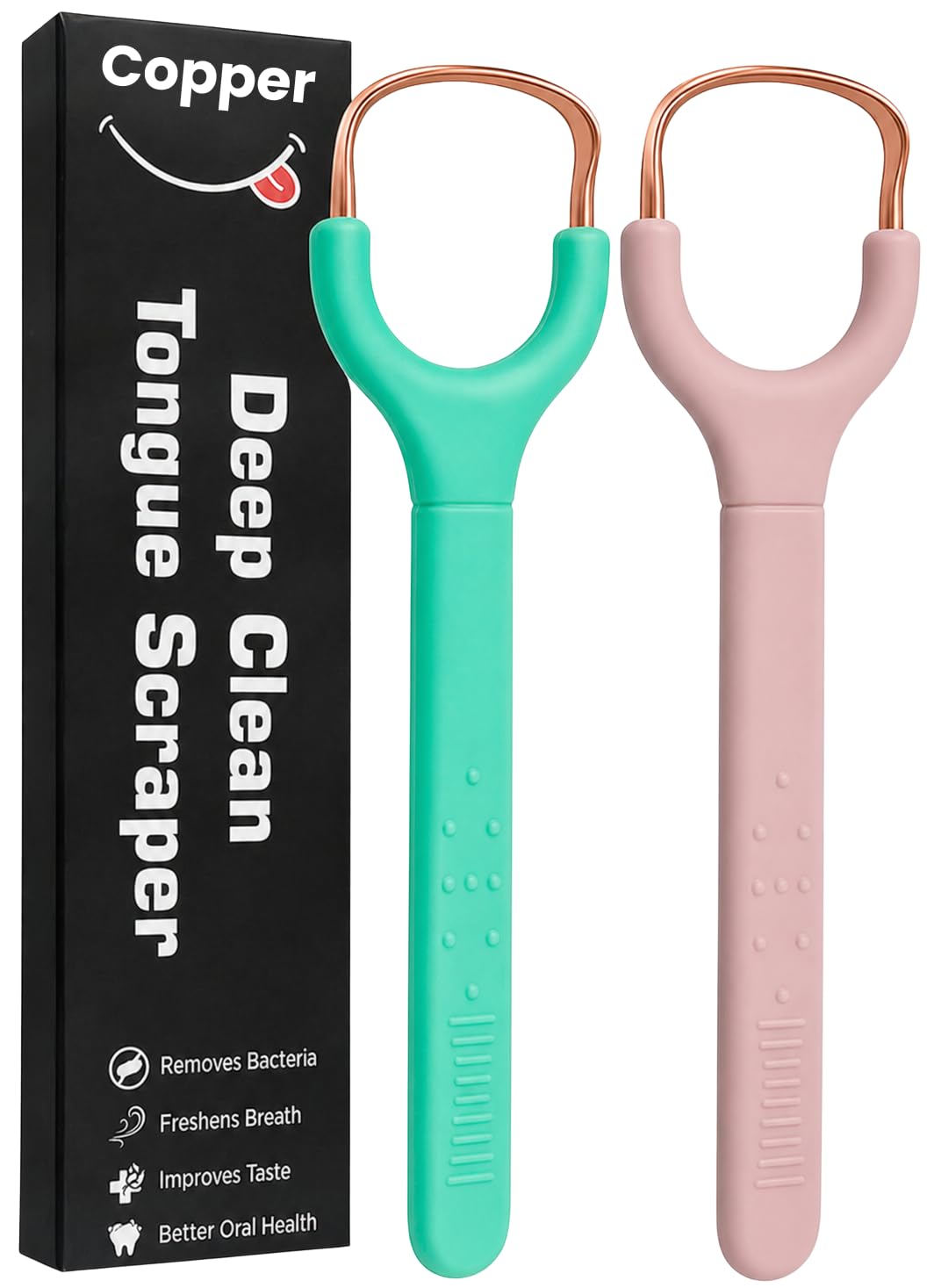 Copper Tongue Cleaner Scraper for Adults & Kids | Pack of 2 Tongue Scraper with Non-Slip Handle | Fresh Breath Cleaner & Daily Hygiene Tool (Green + Pink)-image-33