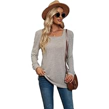 Nuofengkudu Women's Casual Square Neck Long Sleeve Pullover T Shirt Blouse Top