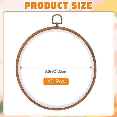 Miniatura 2 de 10 piezas de aro redondo bordado de madera imitada, marco de goma de plástico para punto de cruz, marco de bordado de punto de cruz, anillo de aro