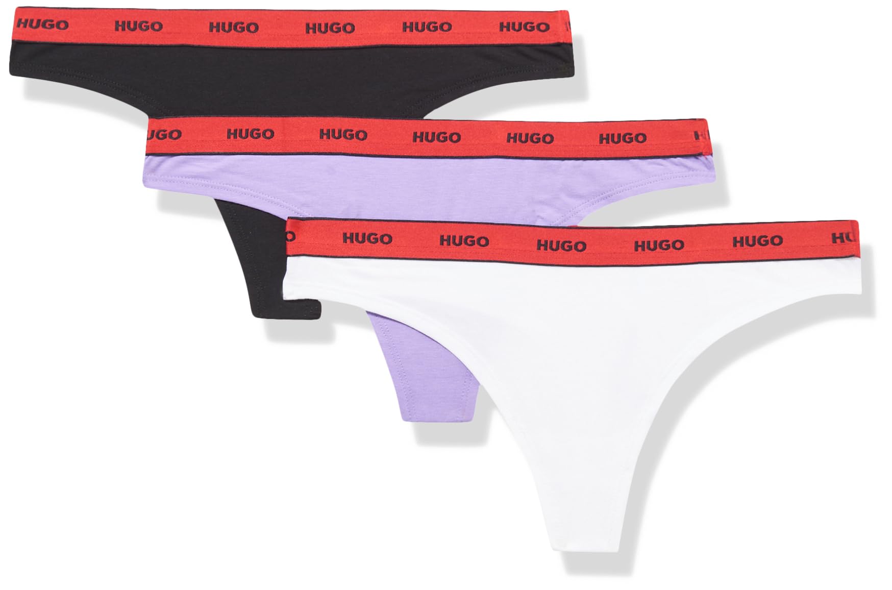 HUGO Women's 3-pack Repeat Logo Cotton Stretch Thongs, Purple Basil/Black/White, XS