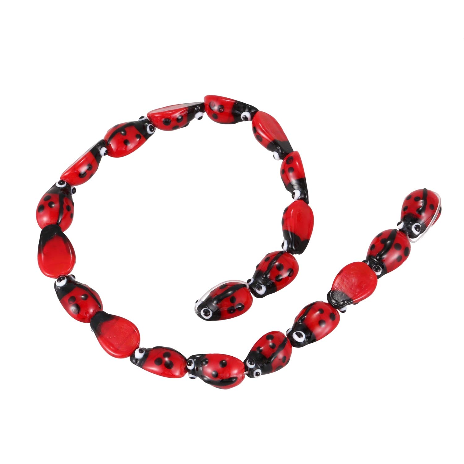 CTRLZS 20Pcs Ladybug Lampwork Glass Spacer Beads Red 15x10mm