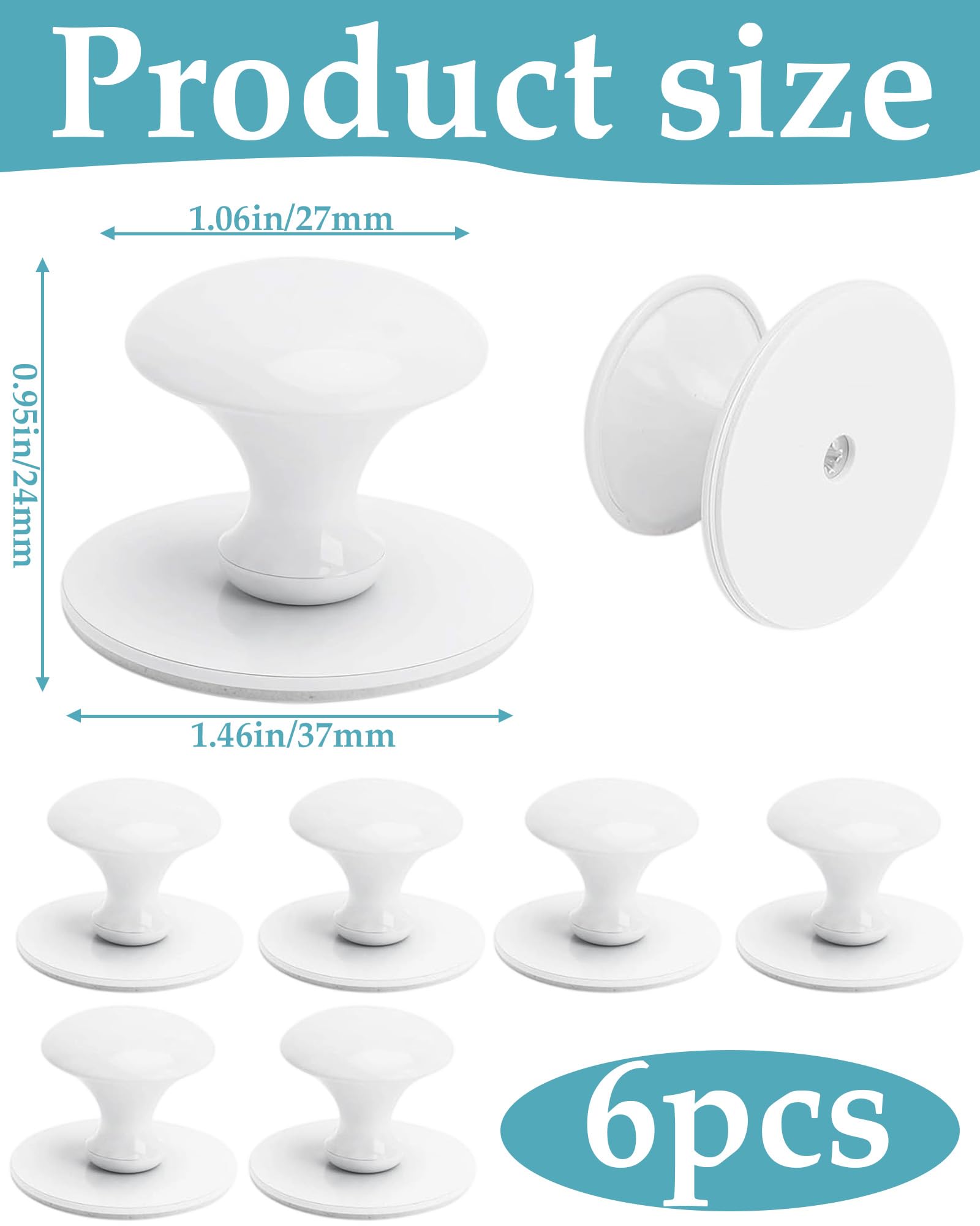 6 Pezzi Bianco Pomelli per Mobili Adesivi, Eleganti Pomelli per Cassetti, Antichi Manici per Armadi da Cucina, Rotondi, per Armadio, Cassetti, Armadi, Mobili, Mobili