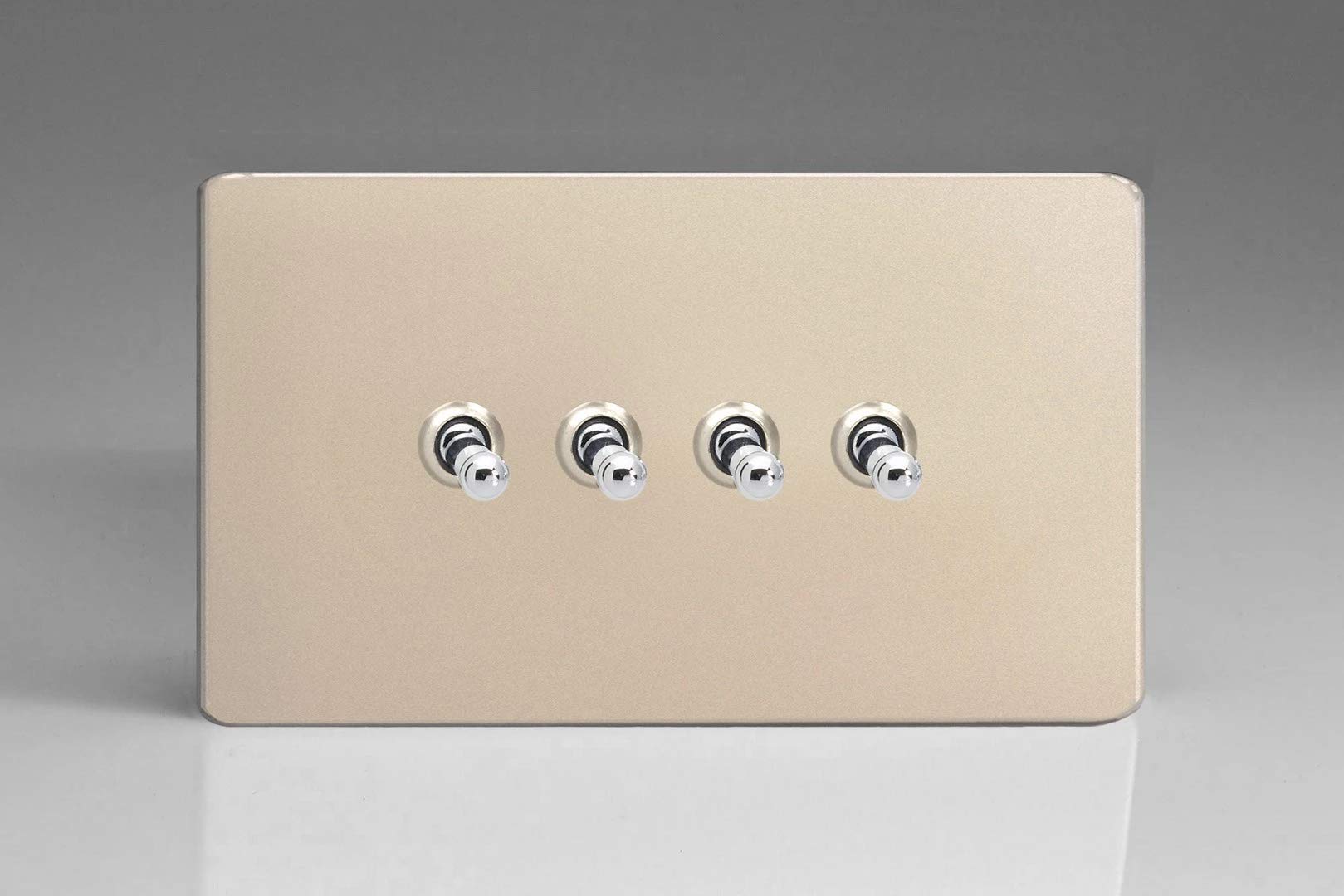 Varilight 4-Gang 10A 1- or 2-Way Toggle Light Switch (Twin Plate) Satin Chrome XDNT9S