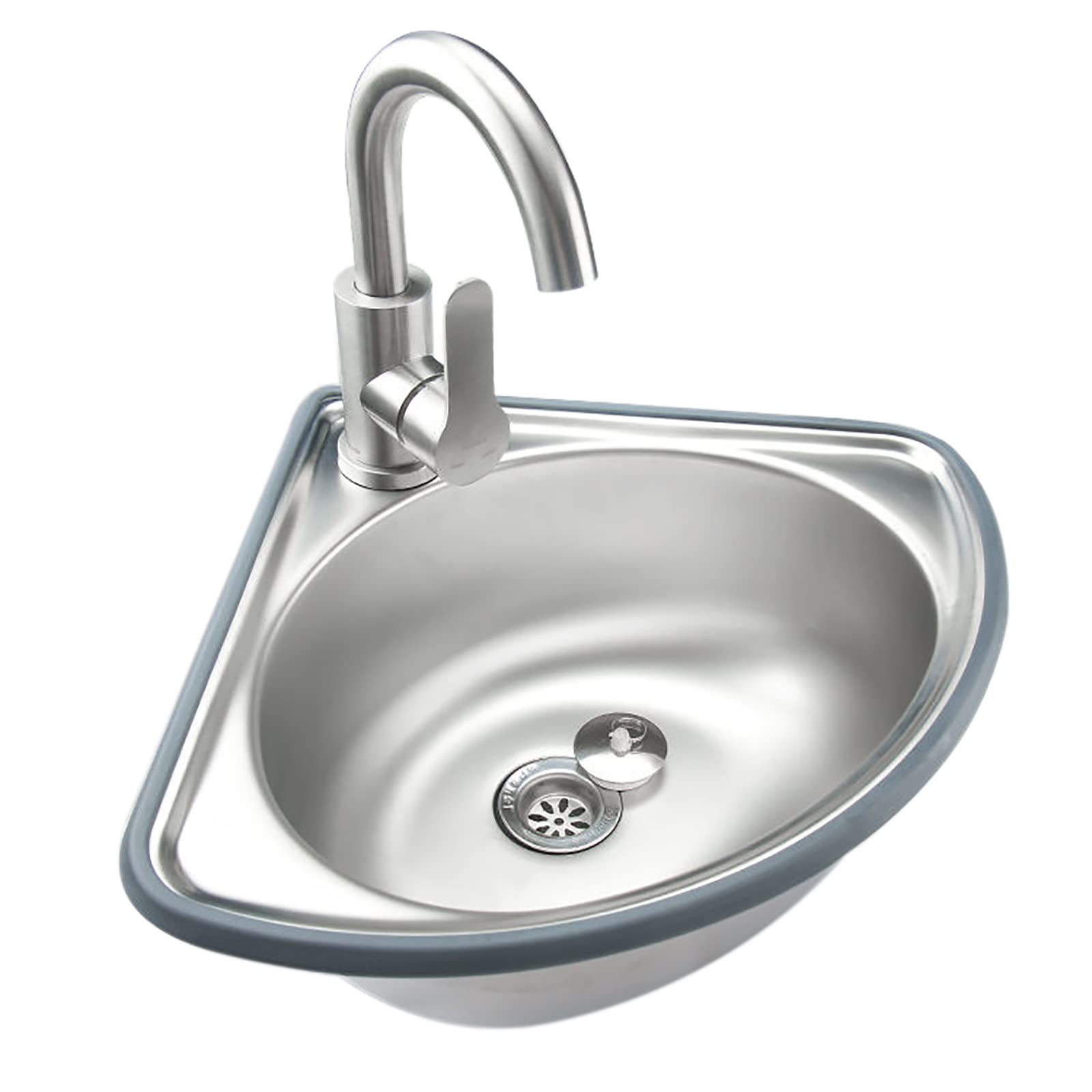 Fregadero De Cocina De Un Seno, Fregadero Independiente De Acero Inoxidable, Lavabo Triangular De Pared, con Grifo Y Tubería, Kit De Desagüe, para Restaurante, Cocina Y Hogar (Paquete B 33x37x15cm)