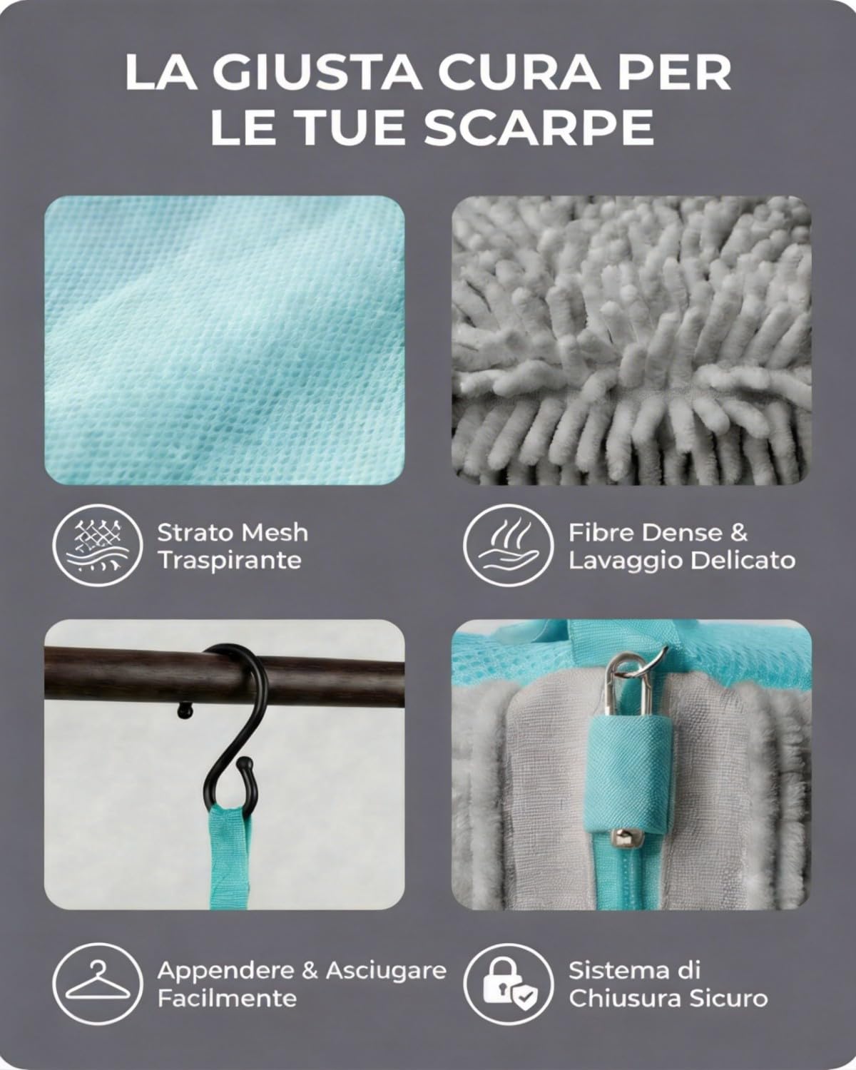 Set da 2 Sacche per Lavatrice con Chiusura Lampo Bloccabile, Lavabile in Lavatrice, Pulizia a 360°, Protezione Scarpe Sportive, Bianca, Grigio