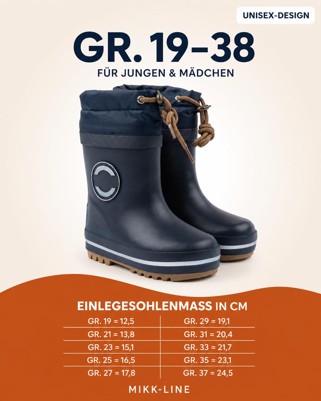 Mikk-line Botas de agua térmicas para niños, botas de goma para niños con cordones, botas de goma forradas con detalles reflectantes, botas de lluvia infantiles de goma natural