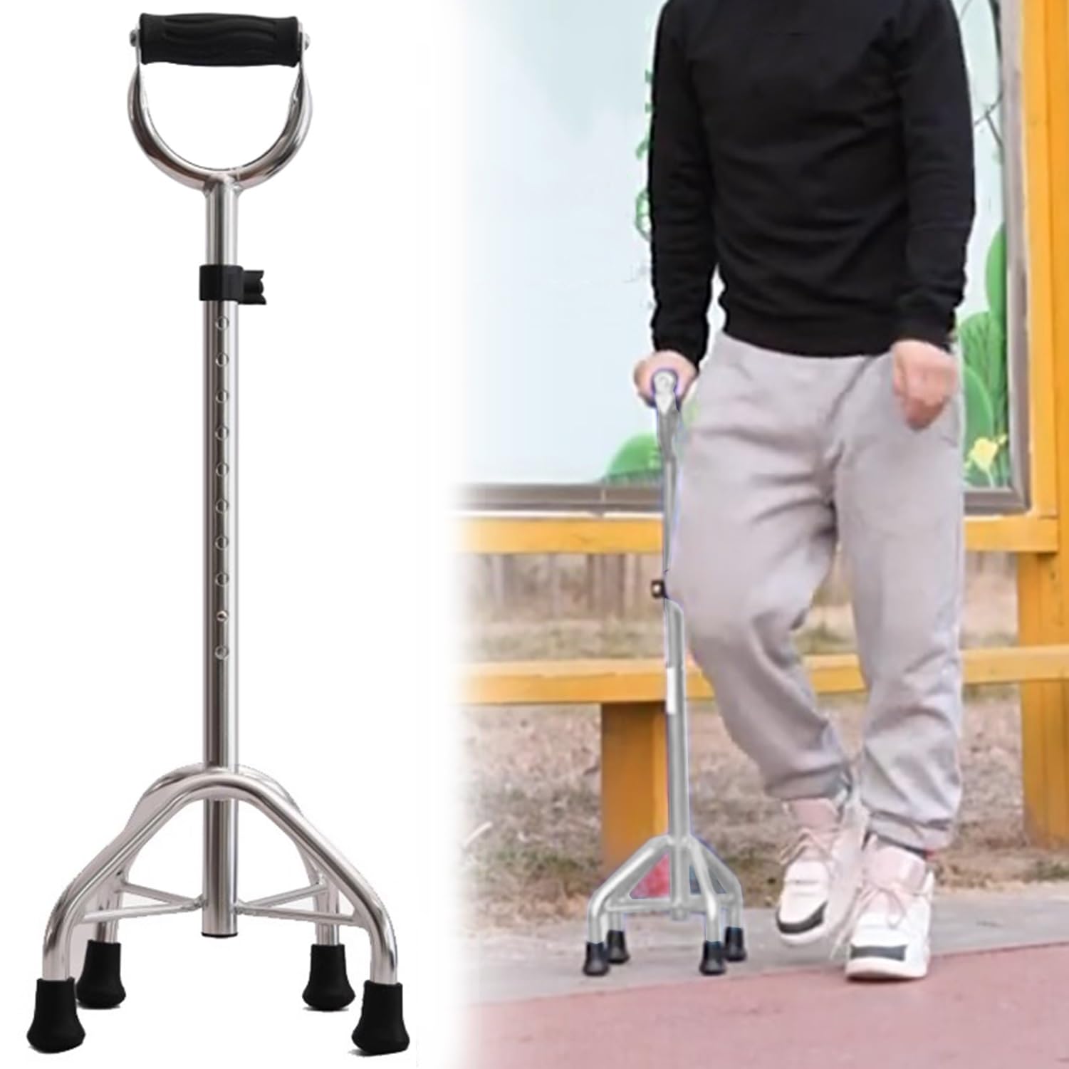 Regulowana laska do chodzenia, Quad Cane dla stabilności, lekka aluminiowa pomoc w chodzeniu dla seniorów, samodzielna konstrukcja