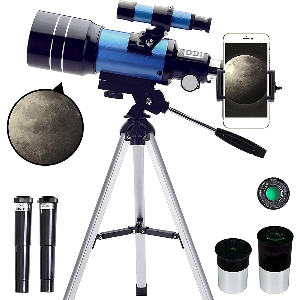 Telescope para adultos y niños, telescopios refractores portátiles de apertura 70 mm (15X-150X) para principiantes, telescopio de viaje de 300 mm