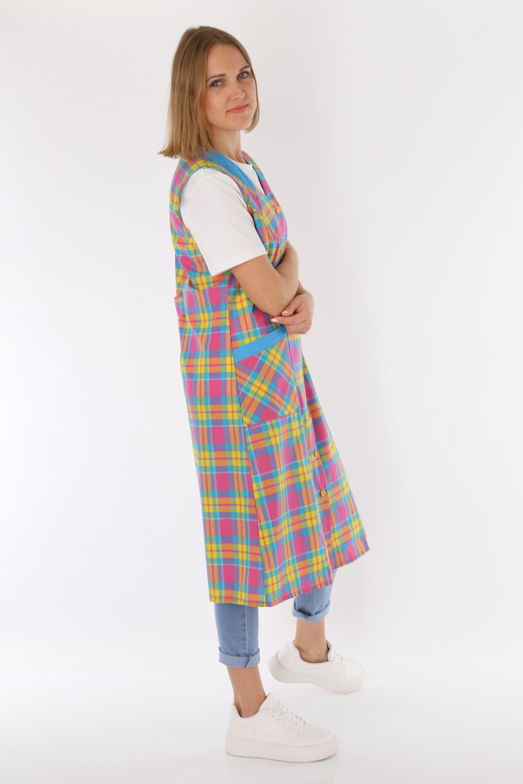 Blouse boutonnée pour femme - En tissu mélangé - À carreaux - Sans manches - Tablier de cuisine, Design 6, 48
