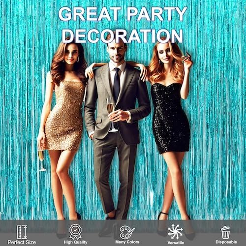 Miniatura 6 de Allgala 4PK Metálico Oropel-Fiesta Foto Telón Cortinas Puerta Franja Decoración-Turquesa-BD52312